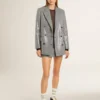 Jachetă boyfriend din lână, cu două rânduri de nasturi, cu model micro houndstooth și paiete