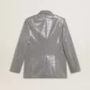 Jachetă boyfriend din lână, cu două rânduri de nasturi, cu model micro houndstooth și paiete