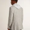 Jachetă bărbătească cu două rânduri de nasturi din mătase gri și lână cu model în zig-zag