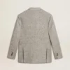 Jachetă bărbătească cu două rânduri de nasturi din mătase gri și lână cu model în zig-zag