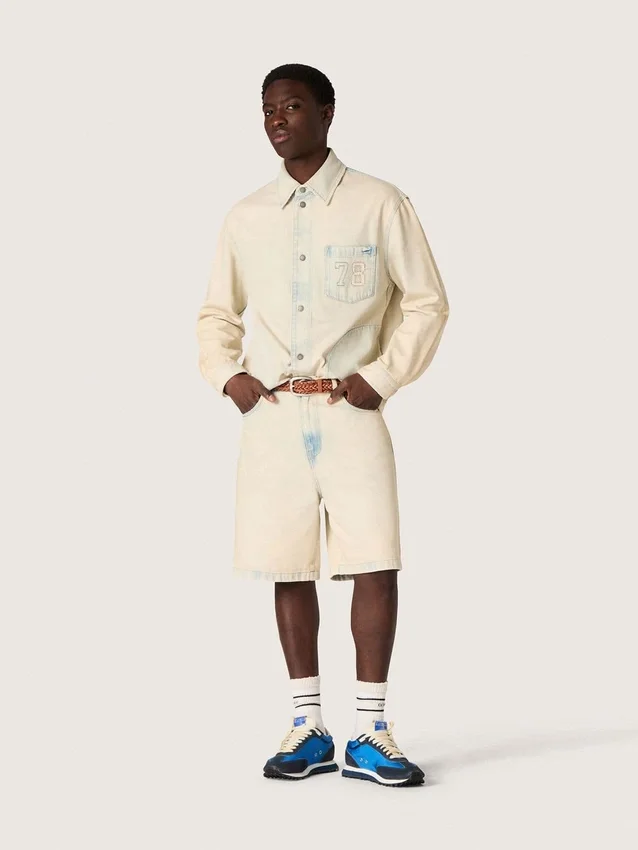 Bermude pentru bărbați din denim de culoare nisip deschis