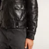 Jachetă de motociclist din piele neagră pentru bărbați, cu efect lucios