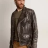 Jachetă de motociclist pentru bărbați din piele cu aspect uzat