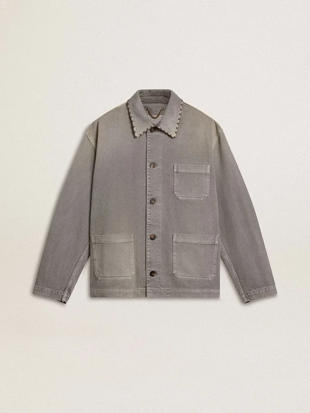 Jachetă din denim gri pentru bărbați, cu ținte