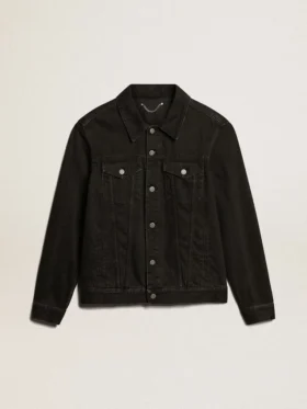 Jachetă din denim negru pentru bărbați, cu o singură spălare