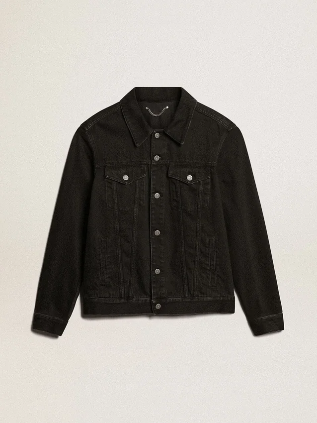 Jachetă din denim negru pentru bărbați, cu o singură spălare