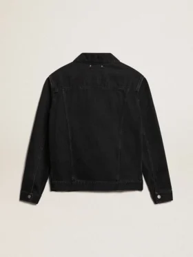 Jachetă din denim negru pentru bărbați, cu o singură spălare