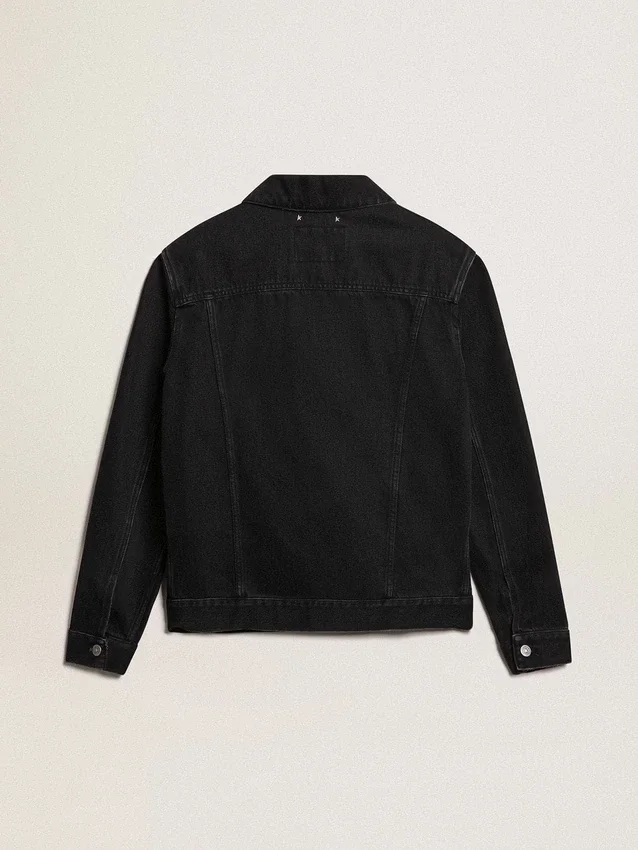 Jachetă din denim negru pentru bărbați, cu o singură spălare