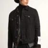 Jachetă din denim negru pentru bărbați, cu o singură spălare