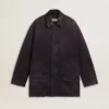 Jachetă din denim pentru bărbați, cu detalii uzate și guler din piele