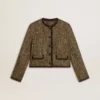 Jachetă Journey pentru femei din tweed de lână cu detalii din piele de căprioară de culoare cafea