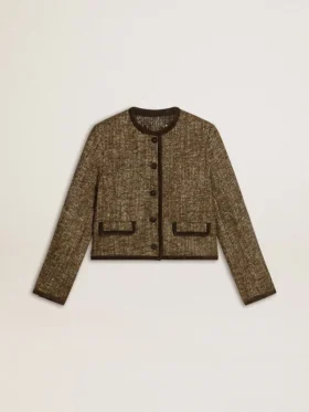 Jachetă Journey pentru femei din tweed de lână cu detalii din piele de căprioară de culoare cafea