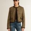 Jachetă Journey pentru femei din tweed de lână cu detalii din piele de căprioară de culoare cafea