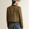 Jachetă Journey pentru femei din tweed de lână cu detalii din piele de căprioară de culoare cafea