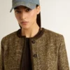Jachetă Journey pentru femei din tweed de lână cu detalii din piele de căprioară de culoare cafea