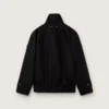 Jachetă oversized pentru femei din sargă de bumbac neagră, cu broderie florală din paiete