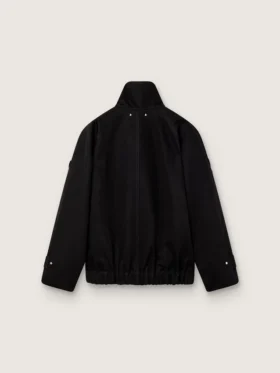 Jachetă oversized pentru femei din sargă de bumbac neagră, cu broderie florală din paiete