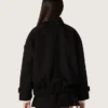 Jachetă oversized pentru femei din sargă de bumbac neagră, cu broderie florală din paiete