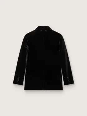 Jachetă pentru femei cu două rânduri de nasturi, din catifea neagră, cu revere din satin negru