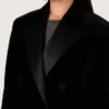 Jachetă pentru femei cu două rânduri de nasturi, din catifea neagră, cu revere din satin negru