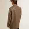 Jachetă pentru femei cu model în carouri și broderie cu paiete pe toată suprafața
