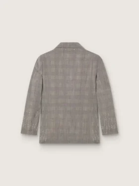 Jachetă pentru femei în carouri Prince of Wales gri, cu broderie cu cristale