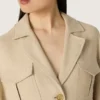 Jachetă safari pentru femei din viscoză bej cu model micro-chevron