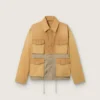 Jachetă safari unisex din bumbac bej și verde militar, cu buzunare mari