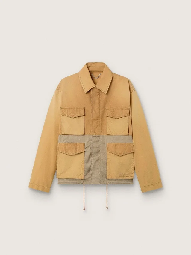 Jachetă safari unisex din bumbac bej și verde militar, cu buzunare mari