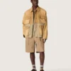 Jachetă safari unisex din bumbac bej și verde militar, cu buzunare mari