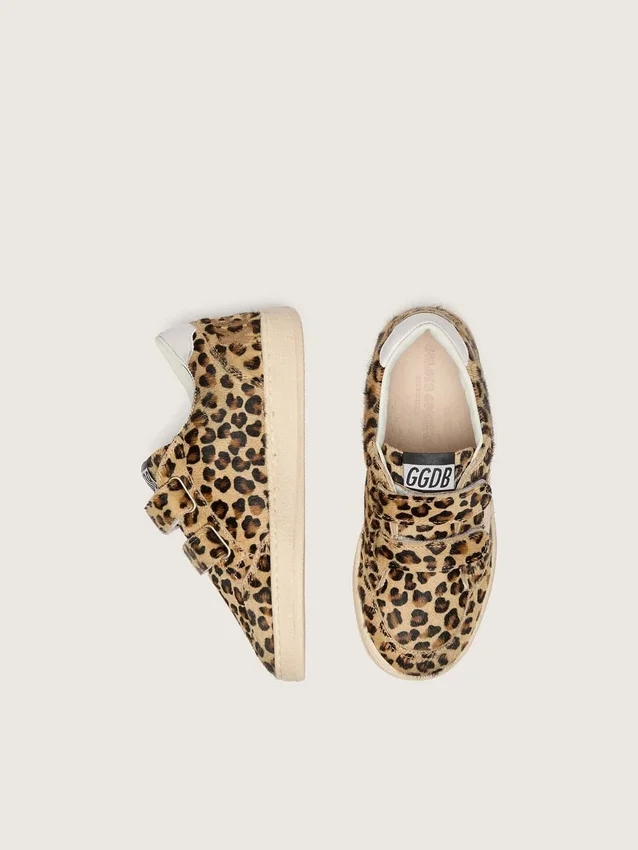 Junior Ball Star din piele de ponei cu imprimeu leopard, cu stea din piele albă și bandă la călcâi