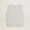 Maieu fără mâneci pentru femei, din tricot albastru deschis