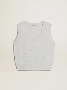 Maieu fără mâneci pentru femei, din tricot albastru deschis