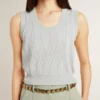 Maieu fără mâneci pentru femei, din tricot albastru deschis