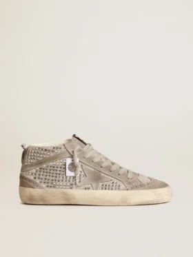 Mid Star din piele de căprioară argintie cu cristale Swarovski și stea din piele de căprioară