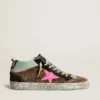Mid Star din piele de ponei cu imprimeu leopard și stea din piele fucsia