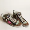 Mid Star din piele de ponei cu imprimeu leopard și stea din piele fucsia