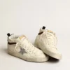 Mid Star LTD din piele nappa albă cu stea argintie cu sclipici