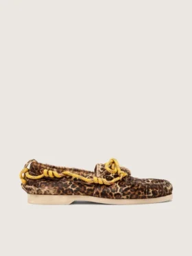 Mocasini de croazieră pentru femei din piele de ponei cu imprimeu leopard
