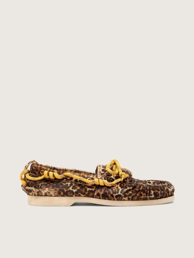 Mocasini de croazieră pentru femei din piele de ponei cu imprimeu leopard