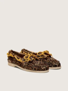 Mocasini de croazieră pentru femei din piele de ponei cu imprimeu leopard