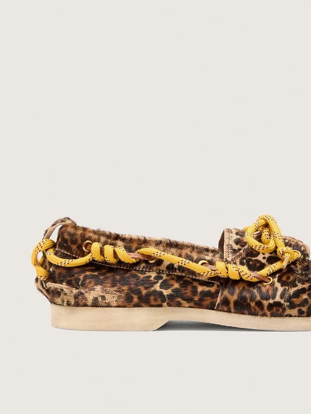 Mocasini de croazieră pentru femei din piele de ponei cu imprimeu leopard