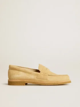 Mocasini Jerry din piele de căprioară cerată de culoare ecru