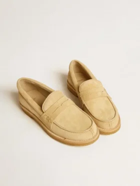 Mocasini Jerry din piele de căprioară cerată de culoare ecru