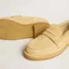 Mocasini Jerry din piele de căprioară cerată de culoare ecru