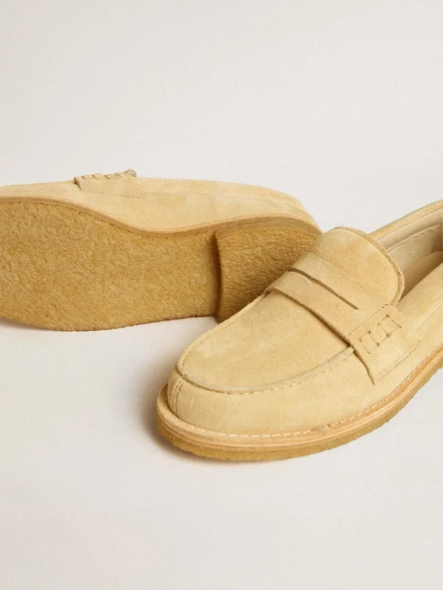Mocasini Jerry din piele de căprioară cerată de culoare ecru