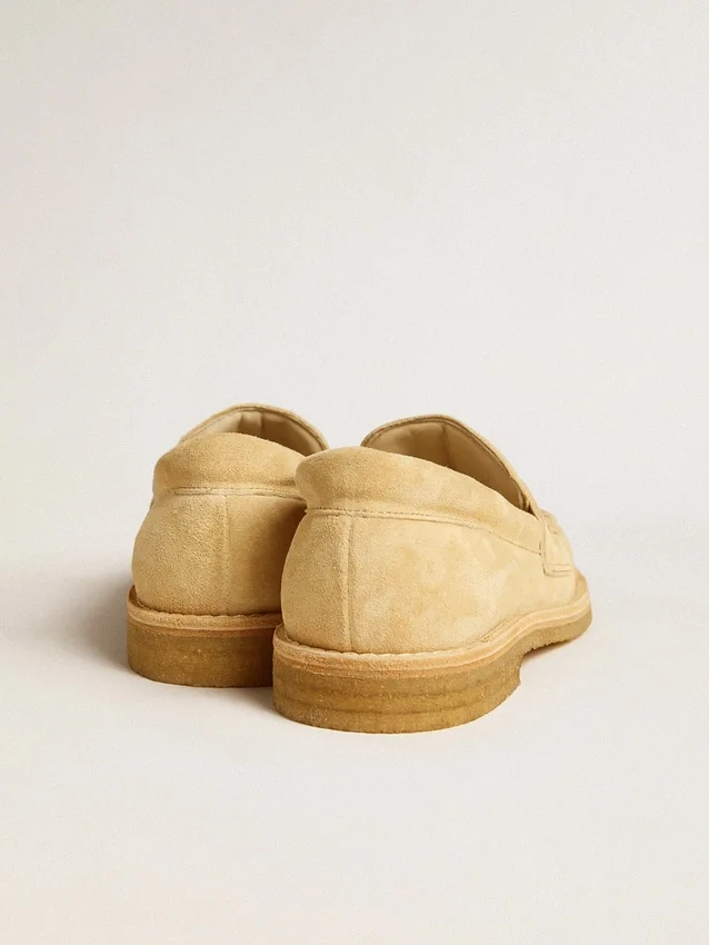 Mocasini Jerry din piele de căprioară cerată de culoare ecru