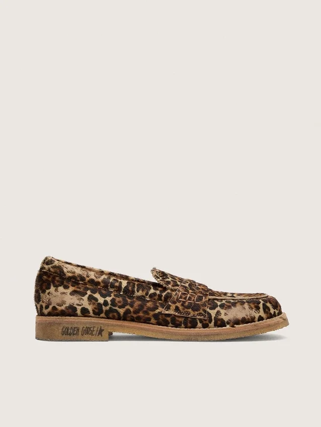 Mocasini Jerry pentru bărbați din piele de ponei cu imprimeu leopard