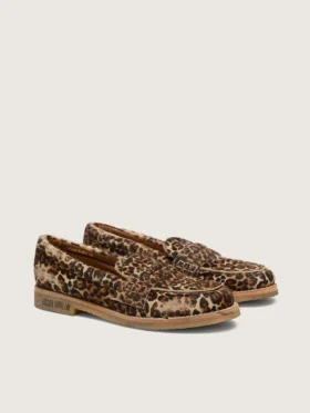 Mocasini Jerry pentru bărbați din piele de ponei cu imprimeu leopard