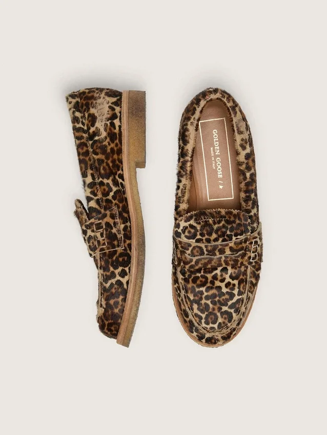 Mocasini Jerry pentru bărbați din piele de ponei cu imprimeu leopard